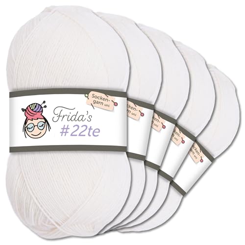 Frida's Wollhaus Frida's #22te - Ovillo de lana para tejer (5 unidades, 100 g, 32 colores, 4601, blanco)