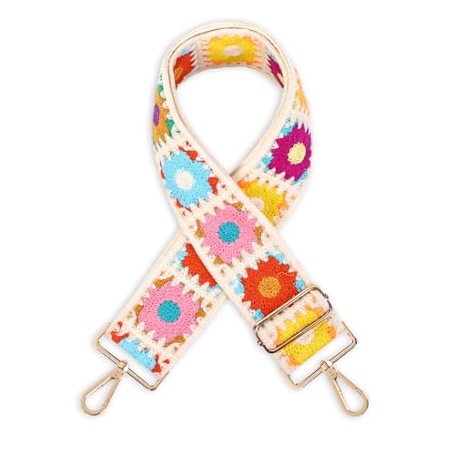 Image of Embroidery Flower Purse Strap Replacement Adjustable 2in Wide Crossbody Shoulder Strap for Handbags Women Crochet Bag Strap