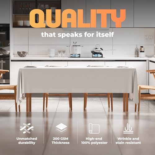 WEALUXE White Table Cloths for 8 Foot Rectangle Tables, 2-Pack, 60x126 inches, Water, Stain and Wrinkle Resistant, 200 GSM Washable Poly Fabric Tablecloths Rectangular, Elegant and Durable