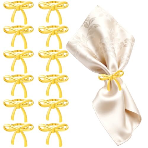 LLMSIX 12 Pcs Gold Bow Napkin Rings Set of 12, Butterfly Napkin Ring Holders Gold Metal Bow Napkin Ring for Wedding New Year Valentine's Day Banquet Family Dinner Daily Table Decor