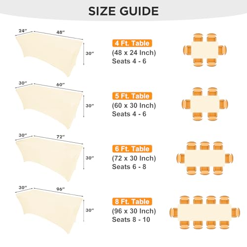 Image of SEPARO 2 Pack 6 Ft Beige Spandex Table Cover Fitted Rectangular Tablecloth Stretchable Fabric Table Cloth 6 ft Wrinkle-Free for Party Tradeshows Banquet Weddings Cocktail