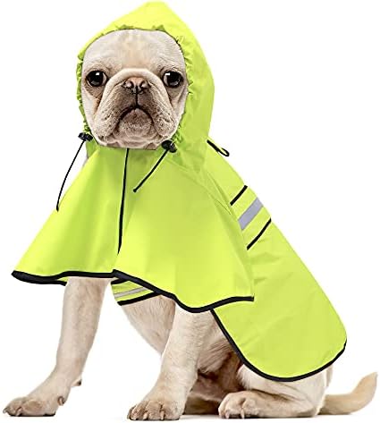 Ezierfy Waterproof Dog Rain Coat - Adjustable Hooded Dog Rain Jacket Raincoat, Reflective Lightweight Dog Slicker Poncho Raincoats (Neon Green, Medium)