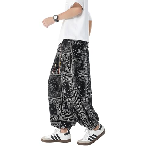 Tripleberly Harem Pants Men Casual Summer Pants Loose Fit Baggy Wide Leg Elastic Drawstring Waist Boho Hippie Trousers3