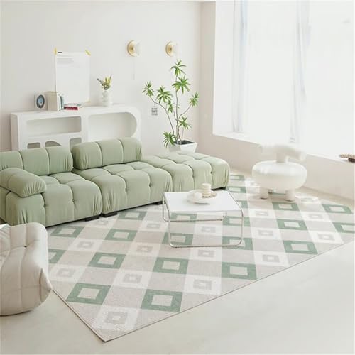 Tapis de passage motif géométrique moderne gris et vert 200x250cm - 2