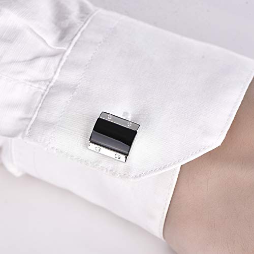 Jo Wisdom 925 Sterling Silver Cufflinks For Men,Round/Square/Rectangle/Oval Cuff Links With Black Emerald(Rectangle, Cubic Zirconia) #TOP2