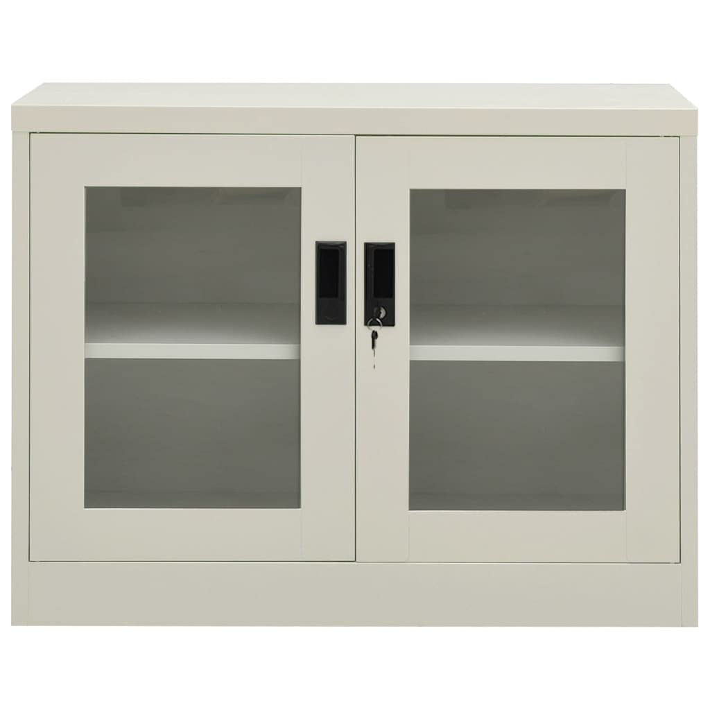 Büroschrank Hellgrau 90x40x70 cm aus robustem Stahl, abschließbar, mit gehärtetem Glas, ideal für Akten und Büroorganisation, praktisches Storage Cabinet