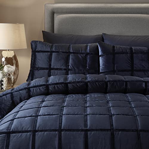 SOIREE - Luxury Velvet Duvet Cover - King Size - Navy Blue - 2x Pillowcases - Box Stitched - Square Set - Image 2