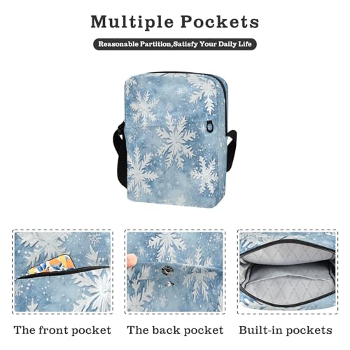 mens messenger bag crossbody cross body bag men Women's Purse Adjustable Strap for Casual Casual- Embossed Winter Snowflake Design2