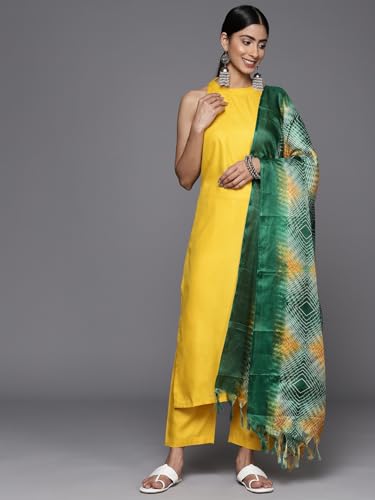 Image of Varanga Women's Violet Strap Kurta with Tonal Bottom & Printed Dupatta - Round Neck, Side Slit Design, Stylish & Comfortable