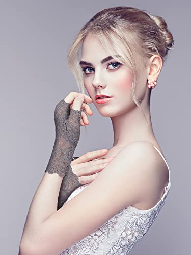 6 Pairs Women's Lace Gloves Fingerless Floral Gloves Short Fingerless Gloves for Bridal Wedding Opera Tea Party