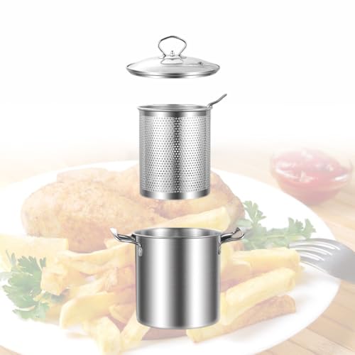 Mini freidora de acero inoxidable 316, diseño eficiente de combustible con cesta y tapa, perfecta para acampar y cenas familiares, capacidad de 3500 ml