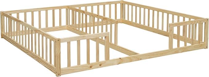 Top-down view of the fully assembled double floor bed frame, showing the central divider.