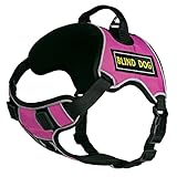 Dogline Quest No-Pull Dog Harness with 3D Rubber Blind Dog Removable Patches Reflective Soft Comfortable Dog Vest with Quick Release Dual Buckles Black Hardware and Handle 15 to 18 inches Pink