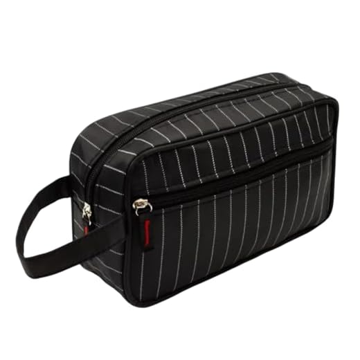 Necessaire Organizador de Viagem Unisses, Bolsa Organizadora com Alça, Listrada, impermeável Multiuso Grande (PRETO)