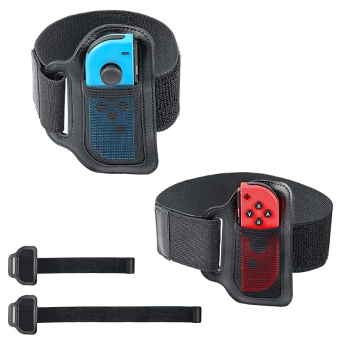 TiMOVO Correa de Pierna Compatible con Nintendo Switch OLED 2021/Switch, 2PZS Bandas Ajustables para Ring Fit Adventure, Nintendo Switch Sports Play Soccer, Dos Tamaños para Adultos y Niños, Negra
