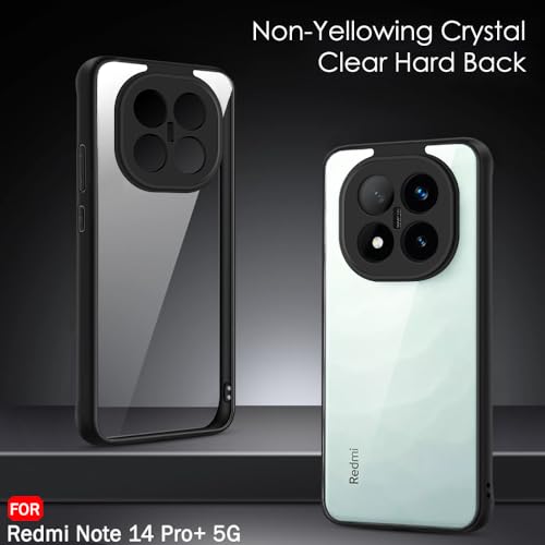 Image of TheGiftKart Hybrid Shockproof Back Cover Case for Mi Redmi Note 14 Pro Plus 5G | Camera Protection Module | Crystal Clear Hard Back Cover Case (PC & TPU, Transparent Clear Back, Black Sides)
