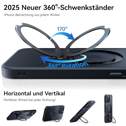 Image of for iPhone 16 Pro Case 360Spin Magnetic Stand, Fit for MagSafe, Shockproof of Military-Grade Protection, Magnetic Phone Case for iPhone 16 Pro with Kickstand Rotatable 6.3 inch, Black