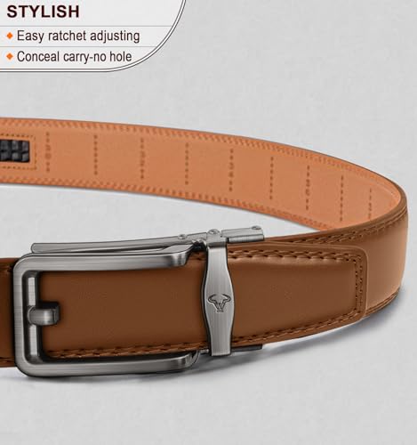 Image of BULLIANT Ratchet Trimmable Leather Belt for Men Adjustable 1 3 /8-Gift Boxed | Smooth Sliding | Micro Adjustable Fit | Tailored Size | Holeless Understated Elegance