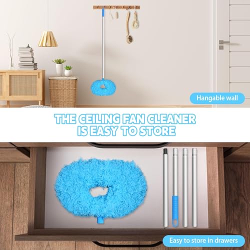 Image of Eunice 2Pack Ceiling Fan Duster with Extension Pole, 13-49.7 Inches Adjustable and Removable Fan Cleaner Blade for High Ceiling, Window Door Furniture (Blue)