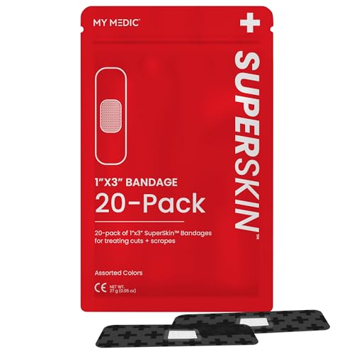 My Medic SuperSkin Bandages 20-Pack Adhesive Bandages with Soothing Aloe Latex-Free 5X Stronger 1 x 3 Flexible Fabric Bandages for First Aid and Skin Protection