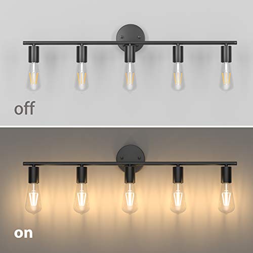 Image of Ralbay Black Bathroom Vanity Light Fixtures-5 Light Industrial Matte Black Wall Sconce, Vintage Edison Wall Lamp Lighting Fixture for Bathroom
