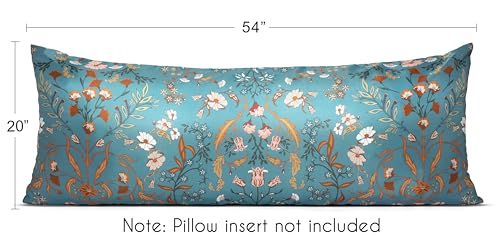 Image of Sweet Jojo Designs Boho Wildflower Vintage Floral Girl Satin Body Pillow Cover Case Decorative Accent Long Couch Kids Bed Pregnancy Pillowcase 54x20 Turquoise Botanical Bohemian Farmhouse Cottagecore