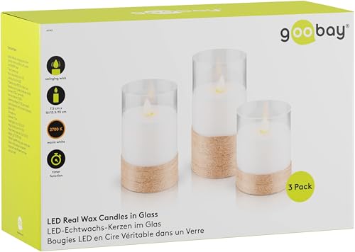 Bougies LED en verre blanches et mèche 3D à piles avec programmateur - 6