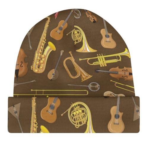 Trumpet Musical Instrument Pattern Kids Beanie Hat for for Girls Boys Children Cap Winter Knitted Chemo Cancer Headwear Accessories Gifts Decoration Black4