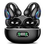 TANFESO Open Ear Bone Conduction Headphones Wireless Bluetooth 5.3 Open Clip On Earbuds Built-in Mic with Ear Hooks 60 Hours Playtime Sport Earphones IPX7 Waterproof for Fitness Running Walking Black