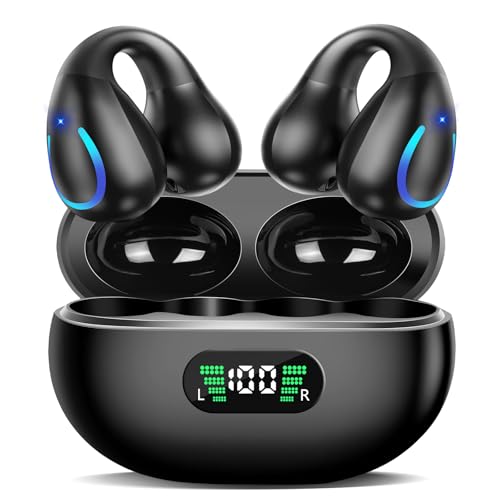 10 Best Wireless Ear Clip Bone Conduction Headphones 5 TANFESO Open Ear Bone Conduction Headphones Bluetooth 5.3 Open Clip Ear Earbuds Built-in Mic with Ear Hooks 60 Hours Playtime Sport Earphones IPX7 Waterproof for Fitness Running Walking Black