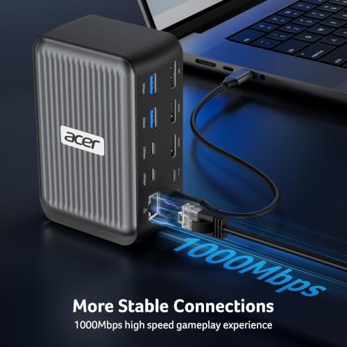 Acer Docking Station, 12-in-1 USB C Docking Station 3 Monitor with 2HDMI+DP | 8K DP, 4K@60Hz HDMI, 10Gbps Data, 1 Gbps Ethernet, 100W Power Delivery, Vertical USBC Multiport Hub for Laptops - image 9