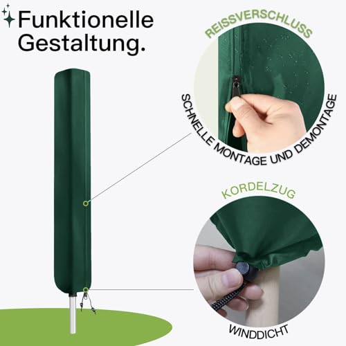 Awnic Wäschespinne Schutzhülle Schutz vor Staub, Wasserdicht, UV-Beständig 420D Abdeckplane für Wäschespinne Draußen Mit Reißverschluss Grüner 185x16x16cm