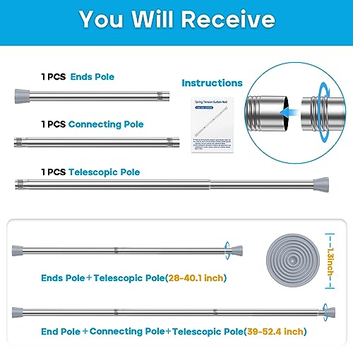 Image of AIZESI 1pcs Tension Curtain Rod Tension Rods for Windows 28 To 48 Inch, 7 /8 inch Diameter Spring Curtain Rod No Drilling Silver Tension Rods of Curtains Window Closet Wardrobe Kitchen