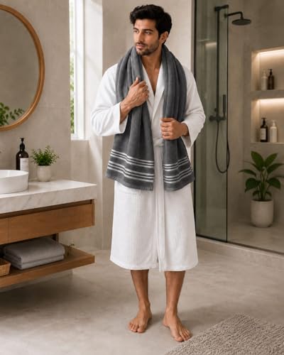 Image of Kiyro 100% Cotton Towels for Bath | Towels for Bath Large Size Bath Towel - Soft & Absorbent | 450 GSM | 1 Piece Bath Towel for Men /Women | Urban Comfort | 70 cms x 140 cms (Dark- Grey)