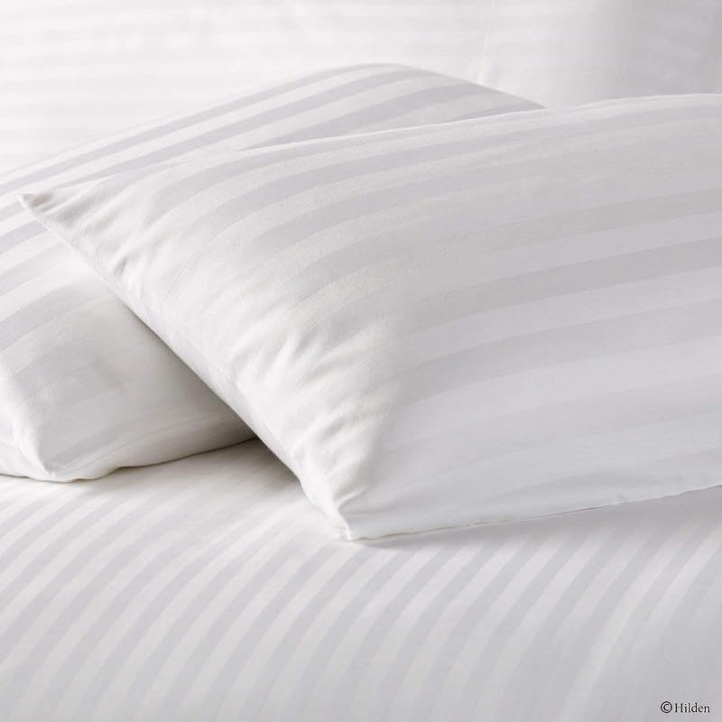 Image of 400 TC Cotton Plain Stripe Double Queen Size Bedsheet with 2 Pillow Cover (White)
