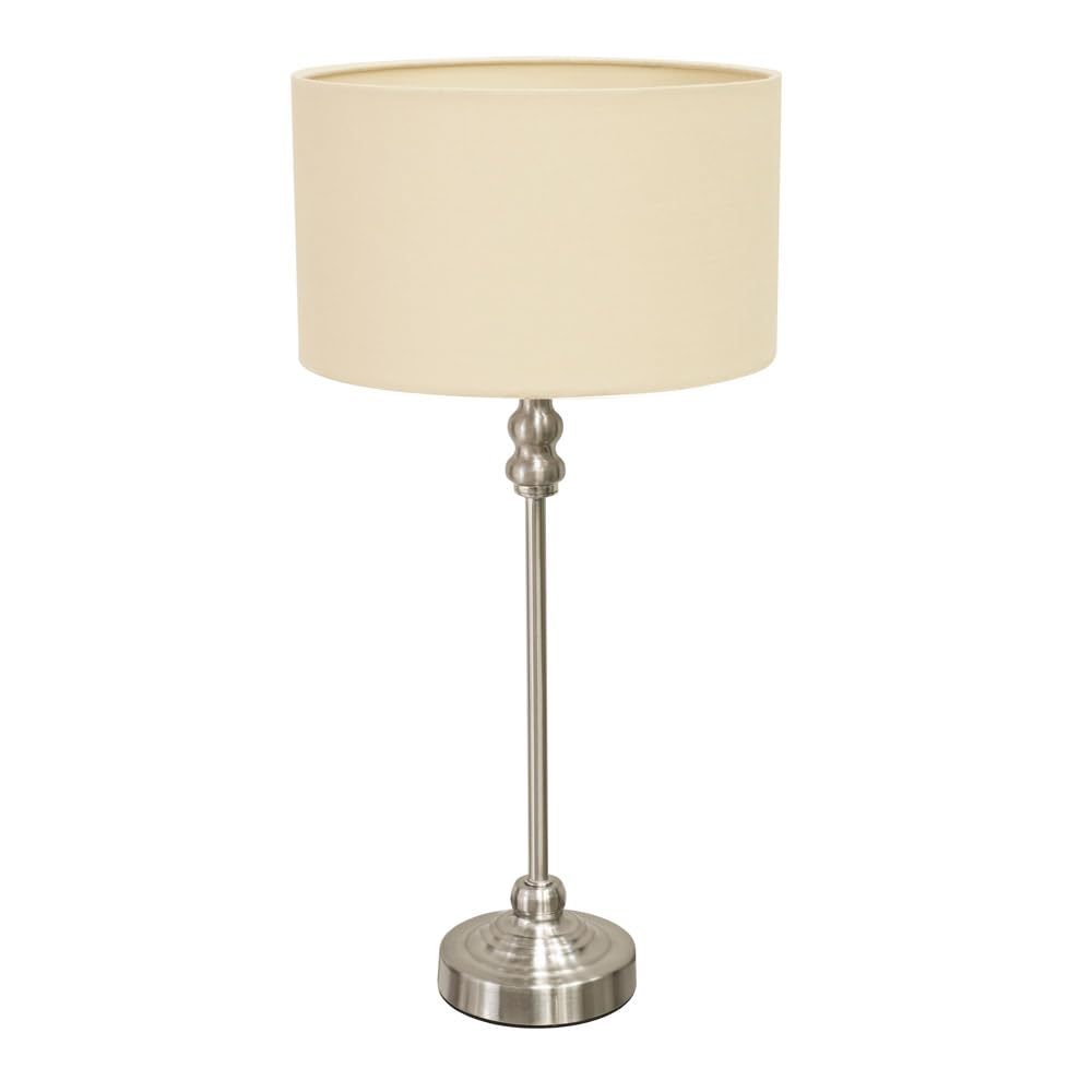 Valuelights Natural | Brushed Chrome Metal Candlestick Table Lamp With Fabric Drum Shade Bedside Light | Table Lamps, Home Décor & Improvement Essential