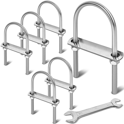 Image of 6 Sets M10 U Bolts 3 Inch Wide, 3 /8 inch x 3 inchW x 6 inch L | 304 Stainless Steel U Bolt Heavy Duty for boat trailer with Nuts, Bolt Plate and Washers,3 /8 u bolt 3 inch,Metric bolts