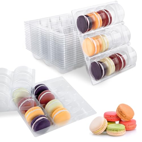 GBACHOOSE 30PCS Macaron Boxes for 12 Macaron Packaging for 12 Plastic Macaron Storage Containers Macaroon Packaging Display Trays for Cookie, Wedding, Party Gifts