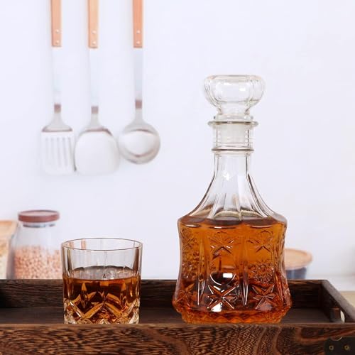 Image of European Style Glass Decanter Storage Container for Liquor, Whisky, Vodka, Scotch, Wine, Rum, Brandy, Champagne, Tequila, Juice (FLOWER800)