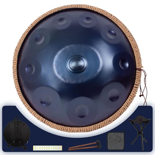 Amkoskr Handpan 19 inch D Minor Kurd Handpan 10 Notes Handpan Drum Instrument for Professional Performance, 432HZ Sound Handpan Drums for Adults