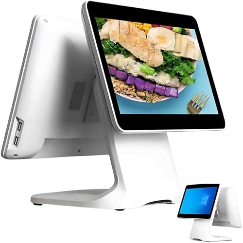 Caja registradora con pantalla táctil, dispositivo pago para terminal POS Windows con pantalla táctil Full HD 15,6 + 13,3 pulgadas, resolución 1920 x 1080/1366 x 768, fácil configurar.