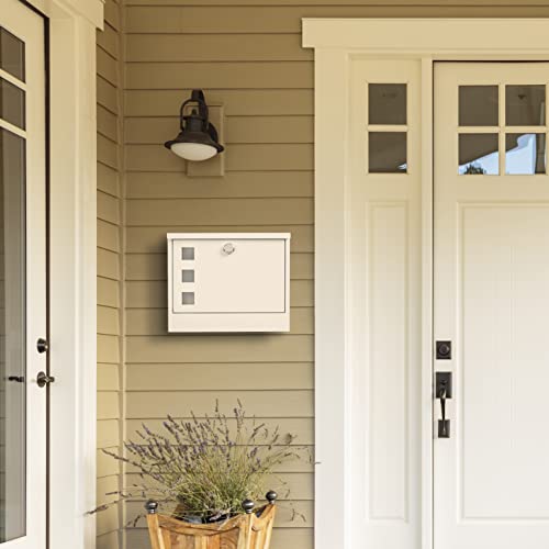 Land·voi Locking Mailbox Wall Mounted, Metal Postbox With Three Sets Of Mail Box Number Stickers, 4 Keys, 14.4" X 4.5" X 11.2", Large Capacity, Textured White #TOP7