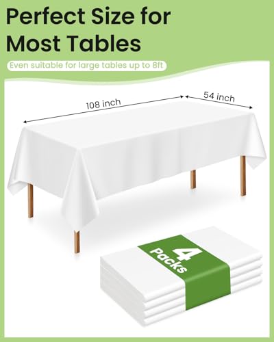 Image of LANLISA 4 Pack White Plastic Table Cloth Disposable, 54 x 108 Inch