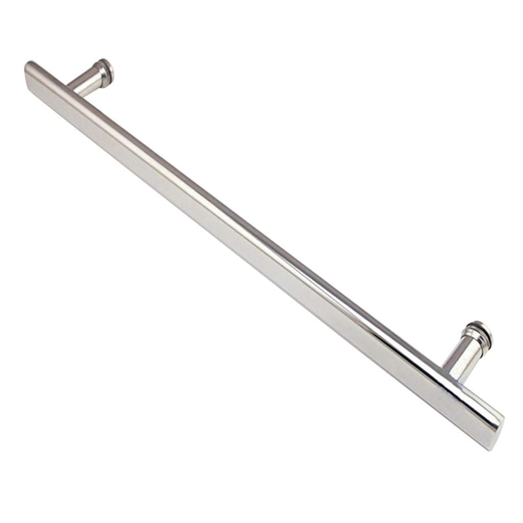 Poignée de porte de douche barre en T inox bouton verre 60cm