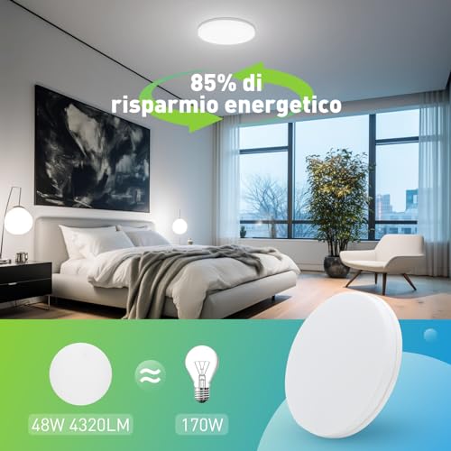 Yafido-LED-Plafoniera-48W-Ultra-magro-UFO-Pannello-LED-Rotondo-Bianco-Freddo-6500K-4320LM-Lampada-da-Soffitto-per-Soggiorno-Camera-da-letto-Bagno-Cucina-Corridoio-e-Balcone-O30cm