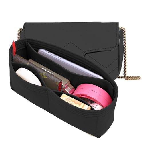 LOUKAYCCI Felt Insert Purse Organizer Fit GG Marmont Matelasse Shoulder Bag, Organizer Handbag Tote Liner Pouch for Women Small Shoulder Bag (Black, Small)