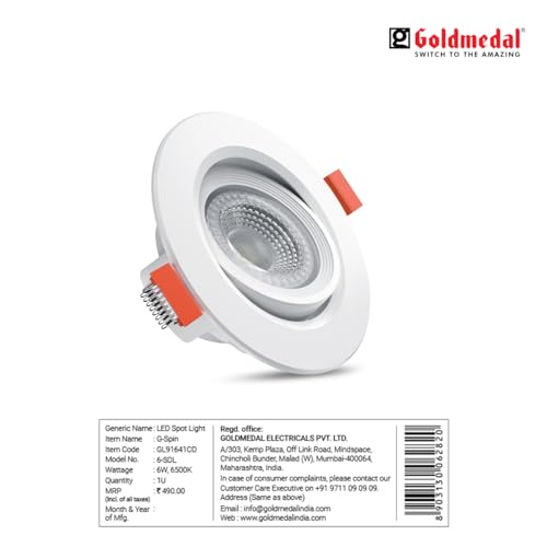 Image of Goldmedal G-Spin 6W LED Round Spot Light|Recessed Downlight for False Ceiling|Cut-Out: O2.75 Inches| for Home,Office,Indoor & Outdoor |High Lumen|Neutral White(4000K)