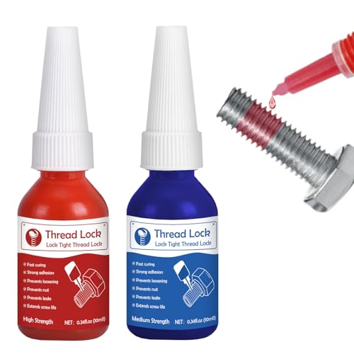 Thread Lock High Strength+Medium Strength 2 x 10ml Locktight Threadlock Prevent Nuts Bolts Fasteners and Screws from Loosening Due to Prolonged Vibration Thus Locking and Sealing Nuts and Bolts