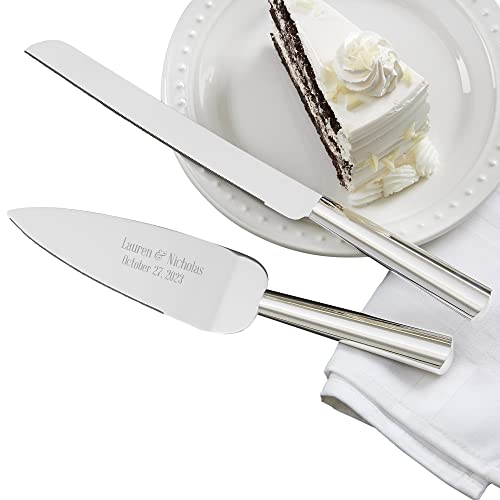 Personalization Universe Modern Engraved Wedding Cake Knife & Server Set - Personalized Gold Decor, Customizable with Names, Perfect for Cake Cutting & Serving at Weddings