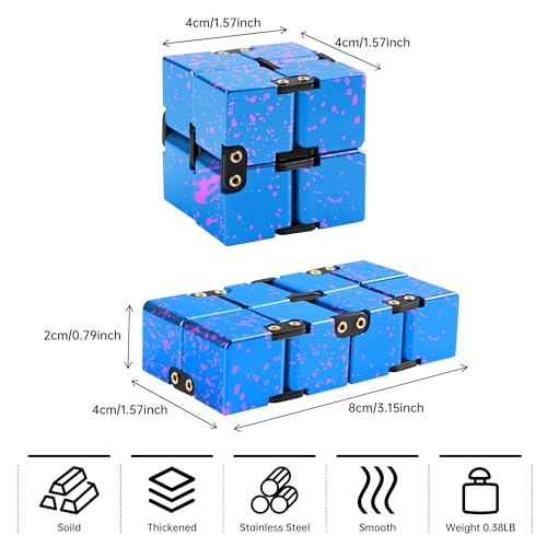 Image of Infinity Cube Fidget Toy, Aluminum Alloy Metal Infinity Cubes, Fidget Infinity Cube Relieve Stress Anxiety ADHD for Kids Office Desk Toys for Adults Best Gifts with Case (Blue & Pink)